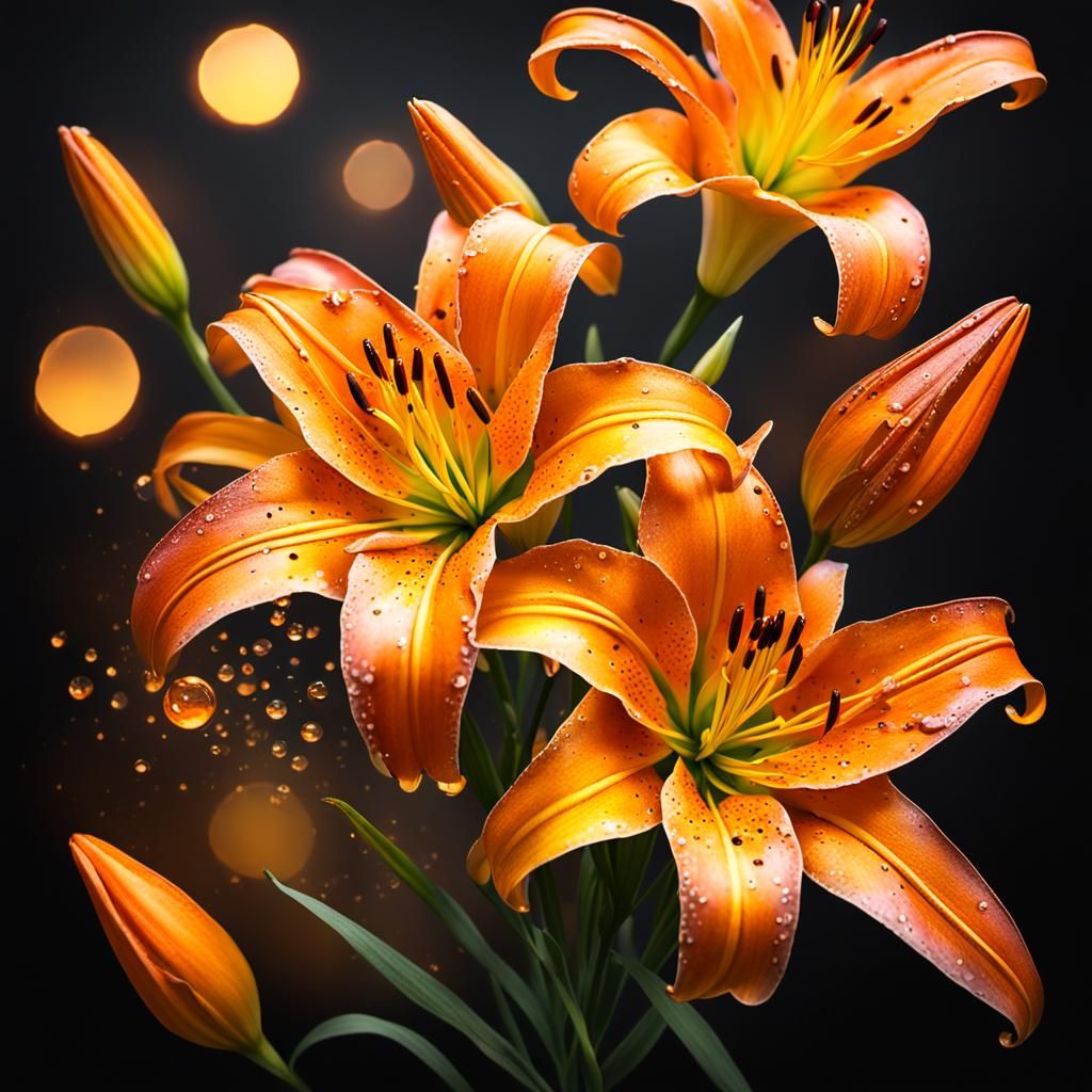 Shimmering Gold-Edged Lilies on Gradient Background