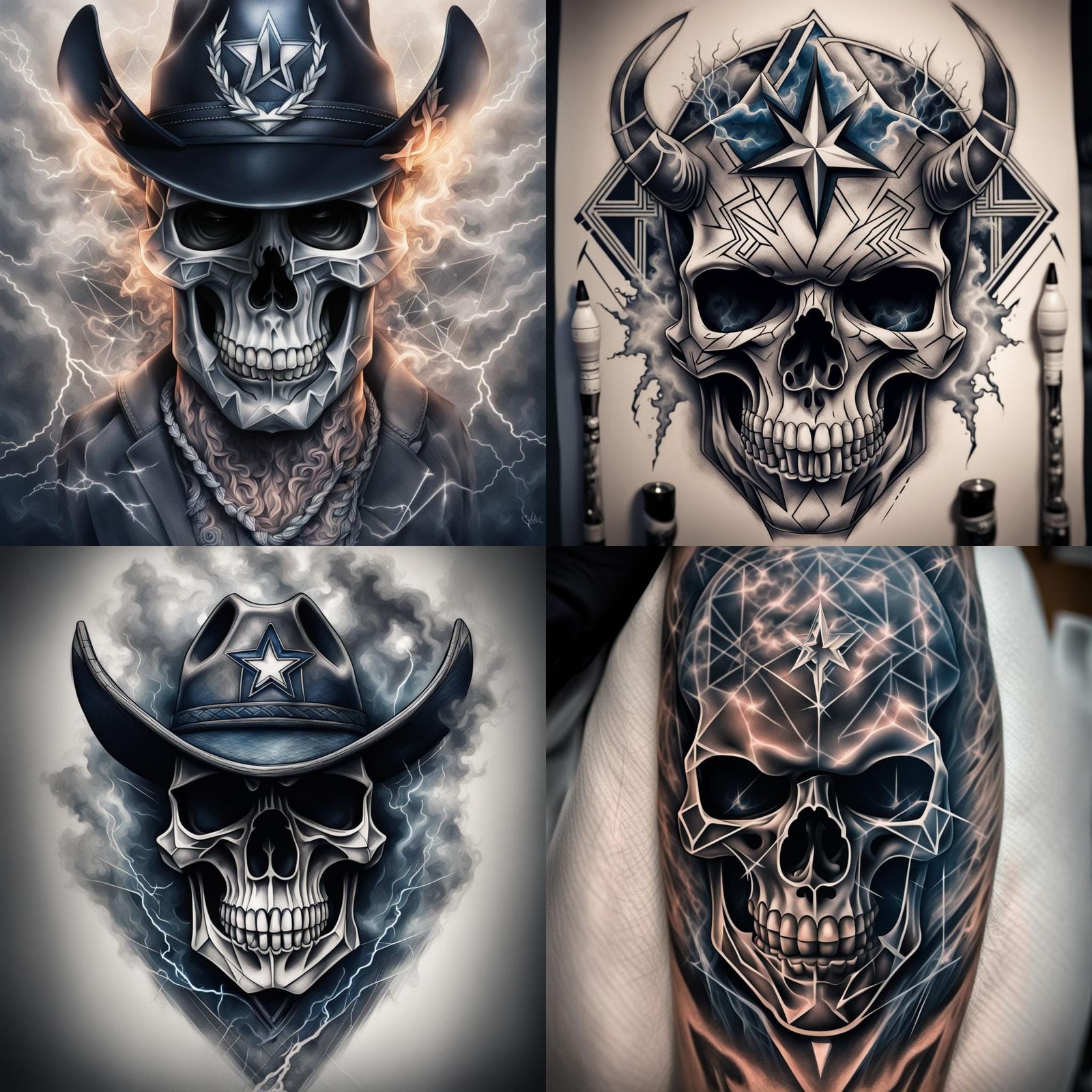 Geometric Dallas Cowboy Skull Tattoo Design