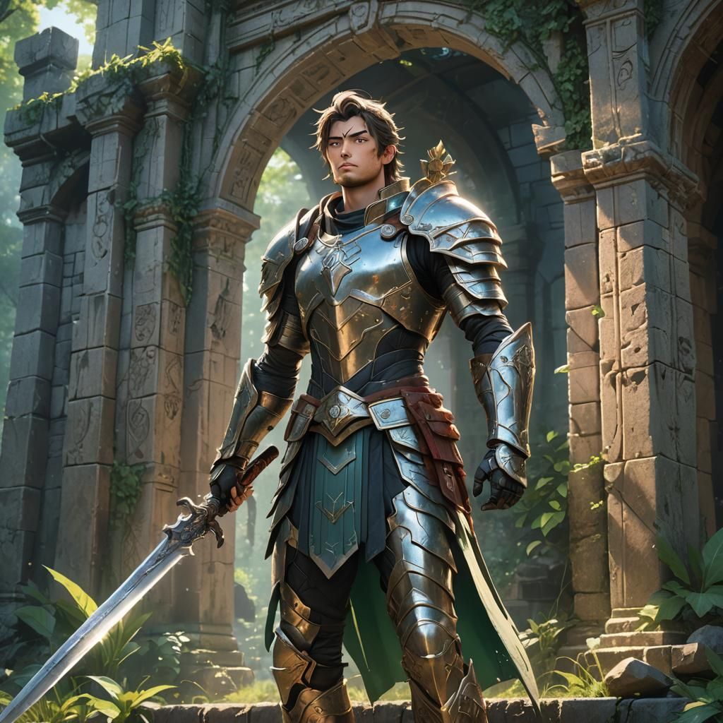 Victorious Hero in Ancient Ruins: Anime Art