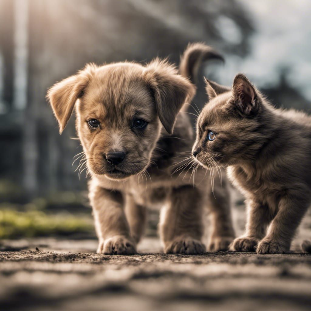 Kitten and Puppy Playing: Hyperrealistic 64 Megapixel Image