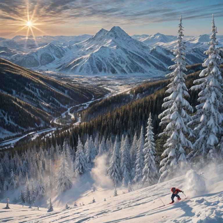 <lora:Snowscapes:1.0> Skier on a mountain