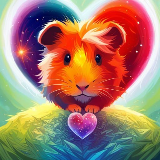 Rainbow Guinea Pig Hugging Crystalline Heart