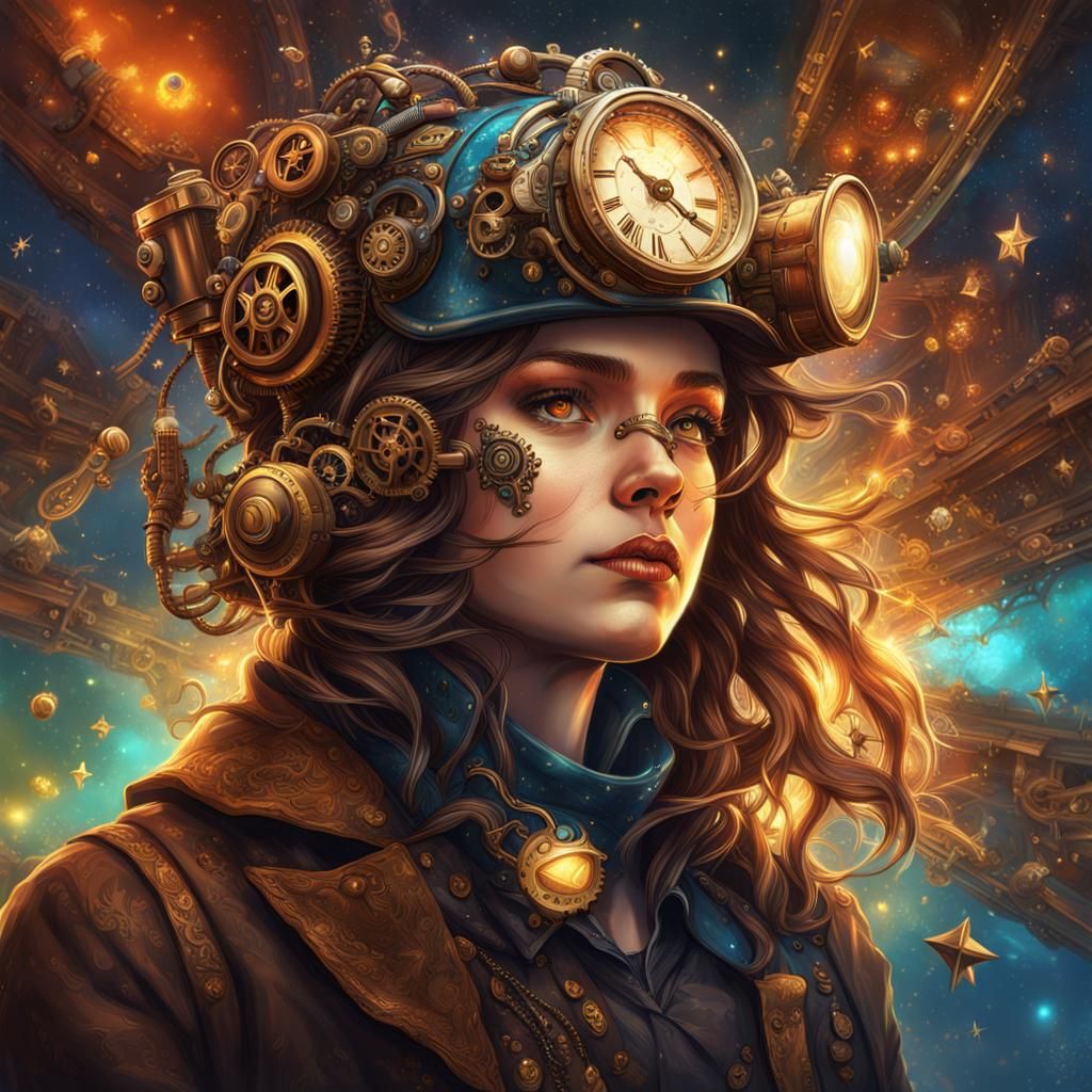 Steampunk Portrait with Colorful Starry Accents