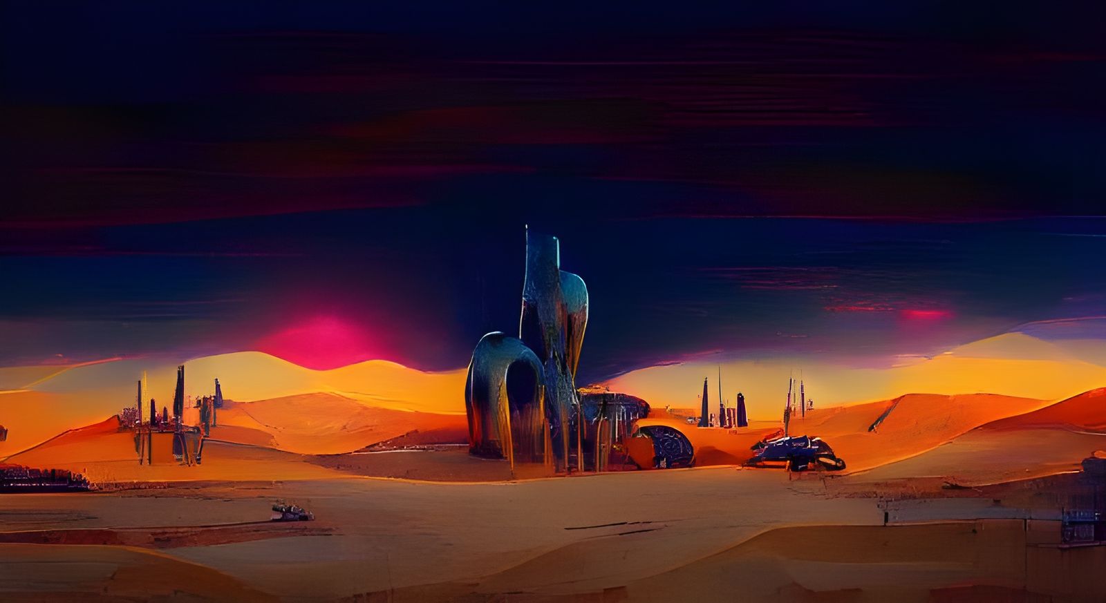 Futuristic Desert Settlement in Biomechanical Style