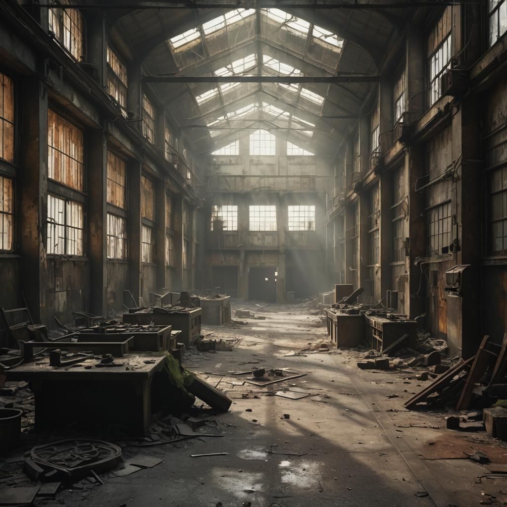 Abandoned Factory Interior with Diffuse Light