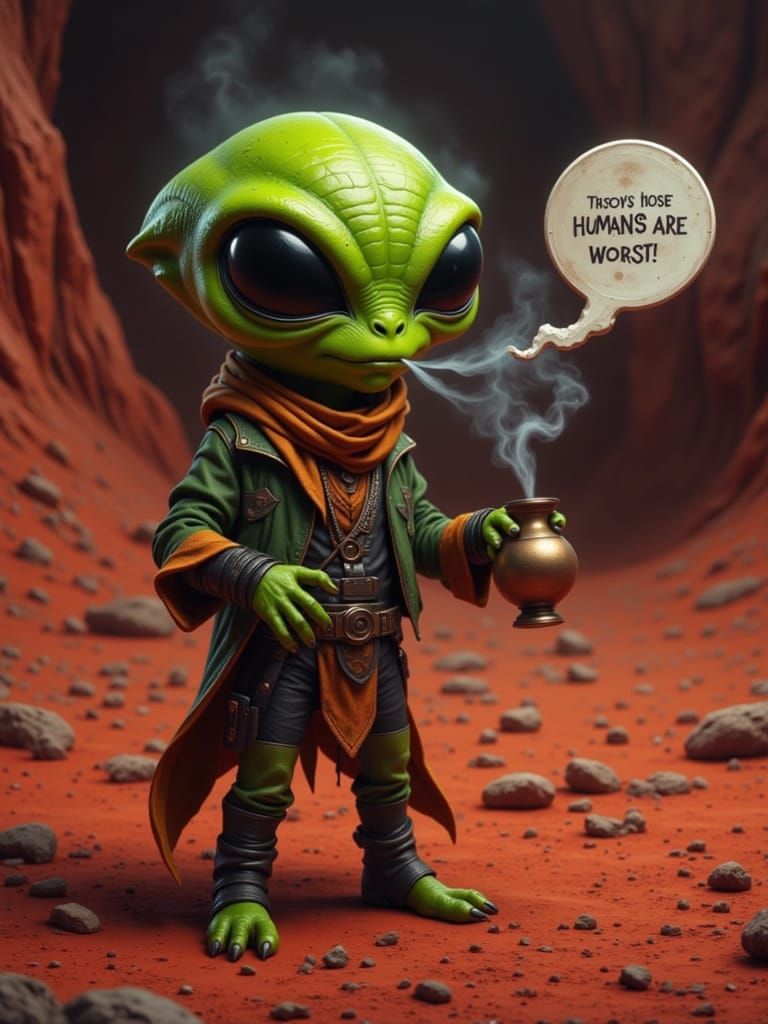 Alien Smoker on Mars in Sci-Fi Style