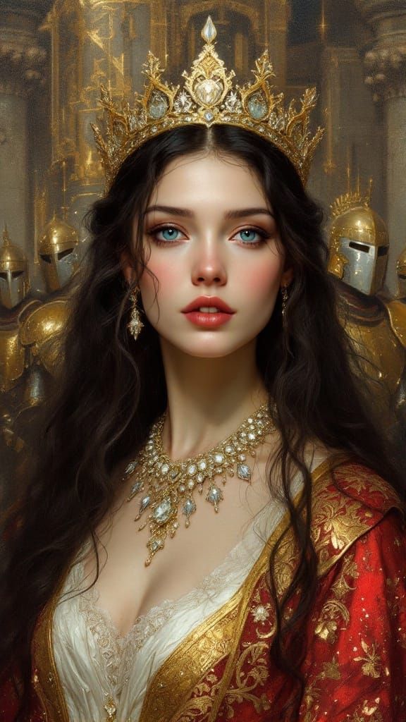 Ethereal Queen in Pre-Raphaelite Oil Painting