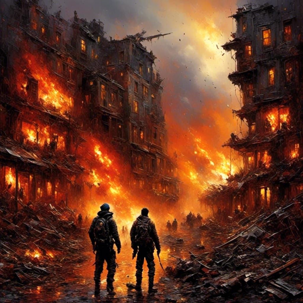 Fiery Wolf in Dystopian Sci-Fi Masterpiece