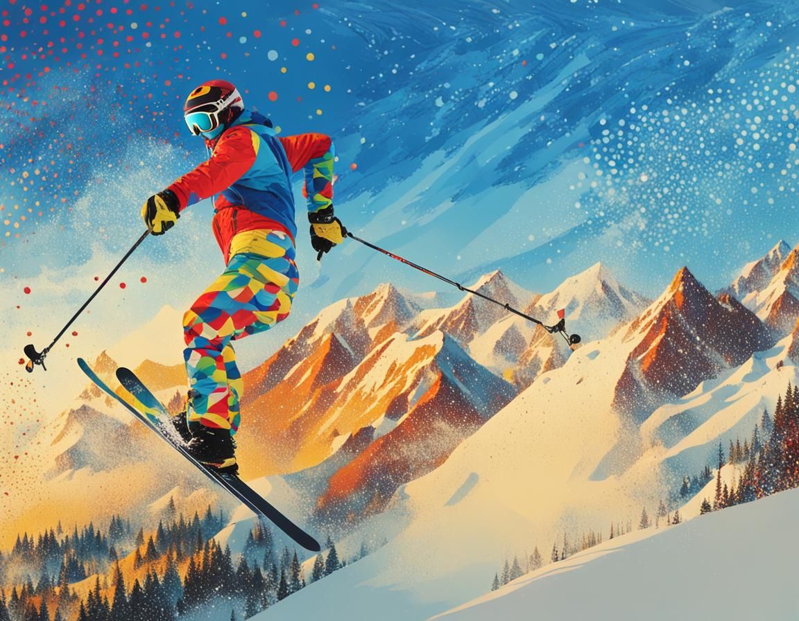 Pop Art Skier Portrait in Graphic Style