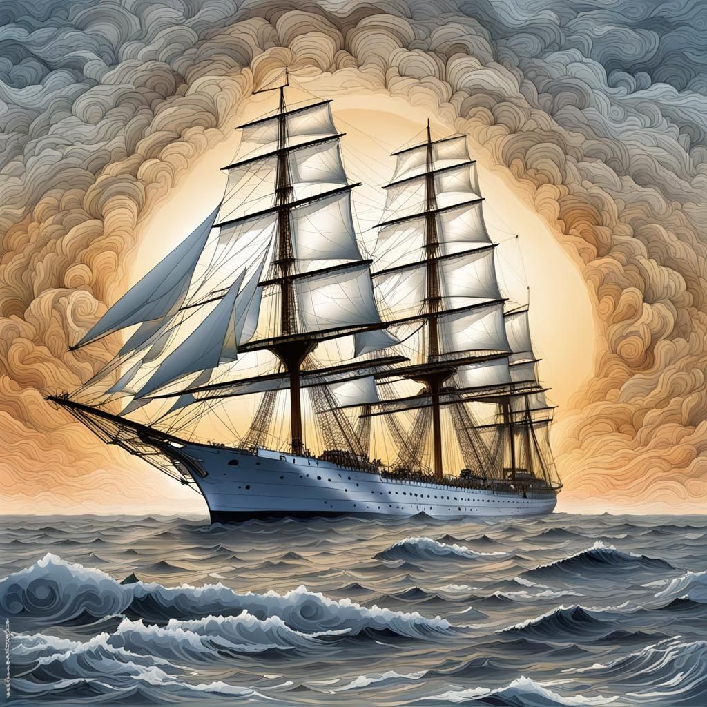 Gorch Fock Sails into Dawn: Photorealistic Seascape
