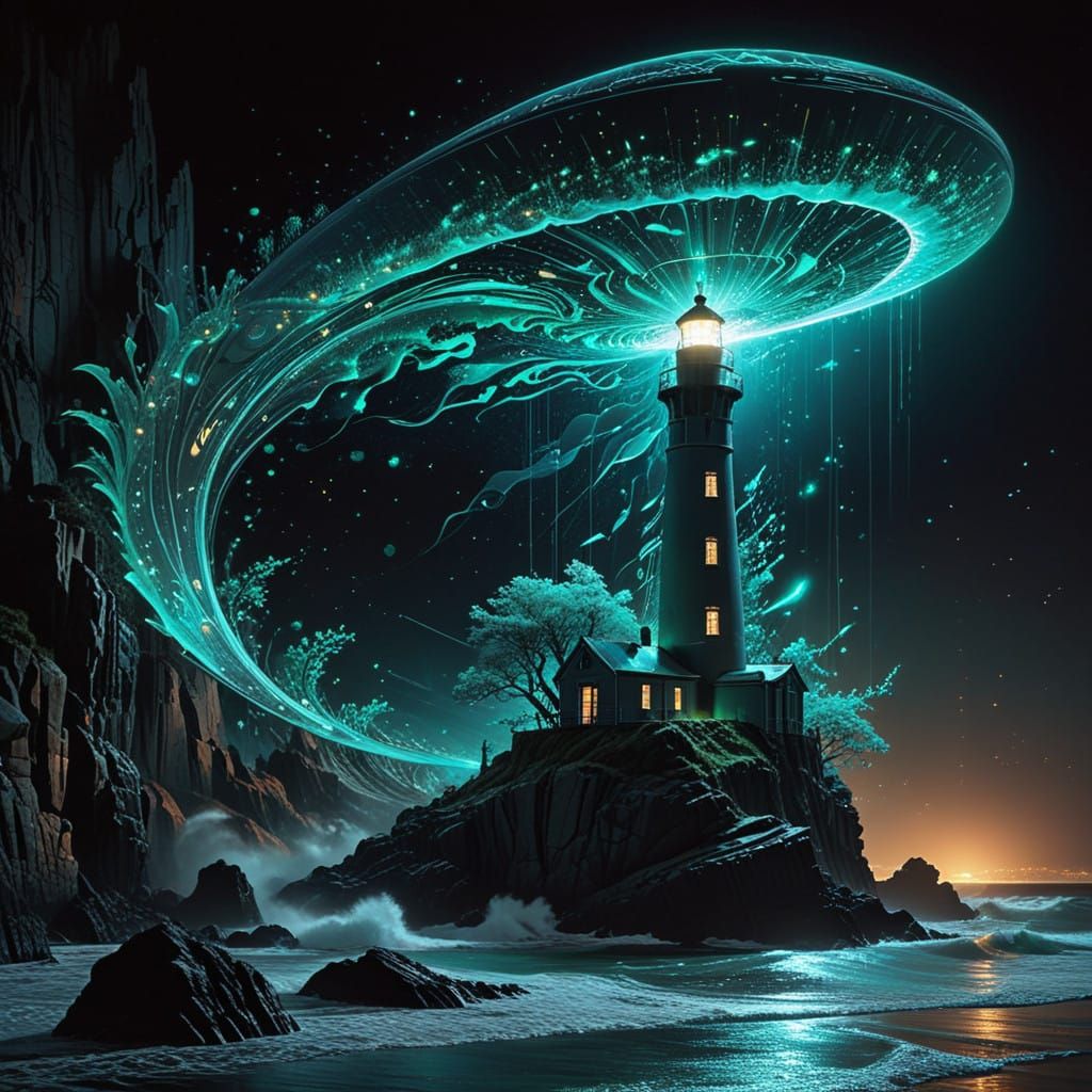 Cosmic Oceanscape Unfolds in Iridescent Waves and Golden Lig...