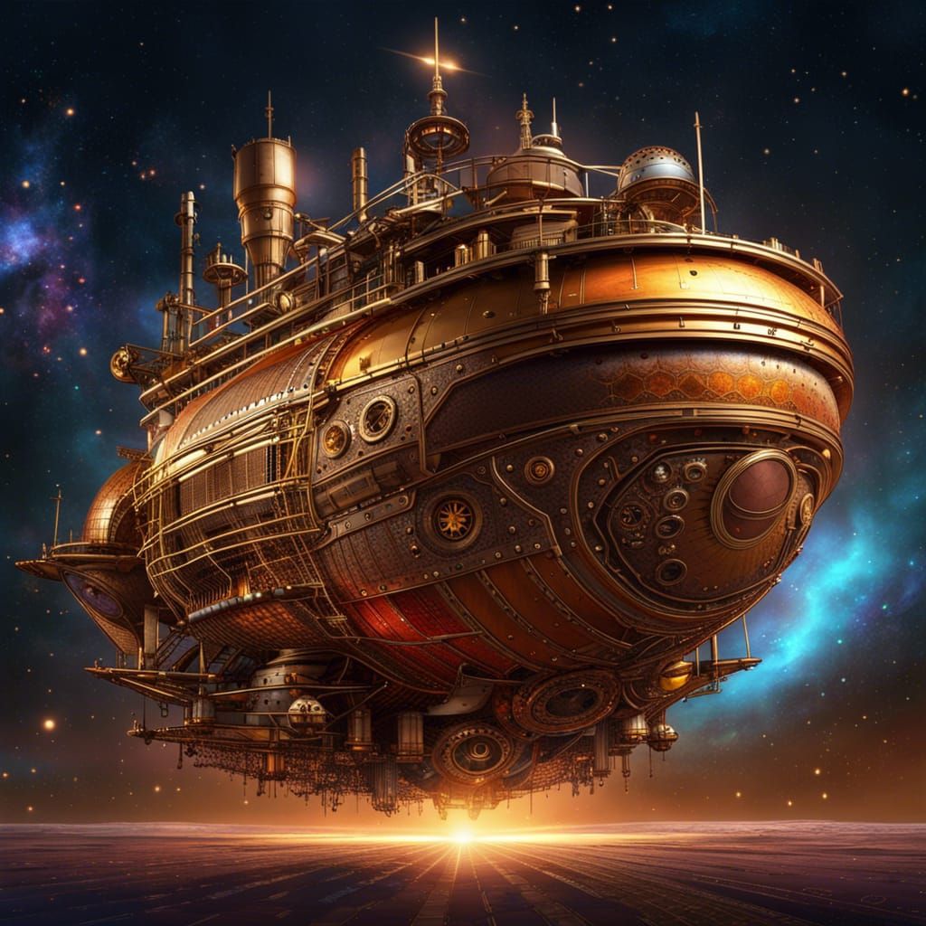 Steampunk Ship Sails Through the Cosmos