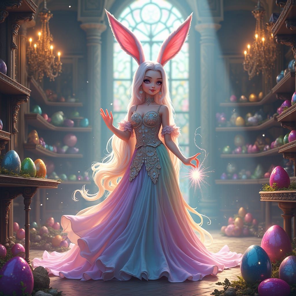 Majestic Easter Bunny Sorceress Weaves Magical Easter Eggs i...