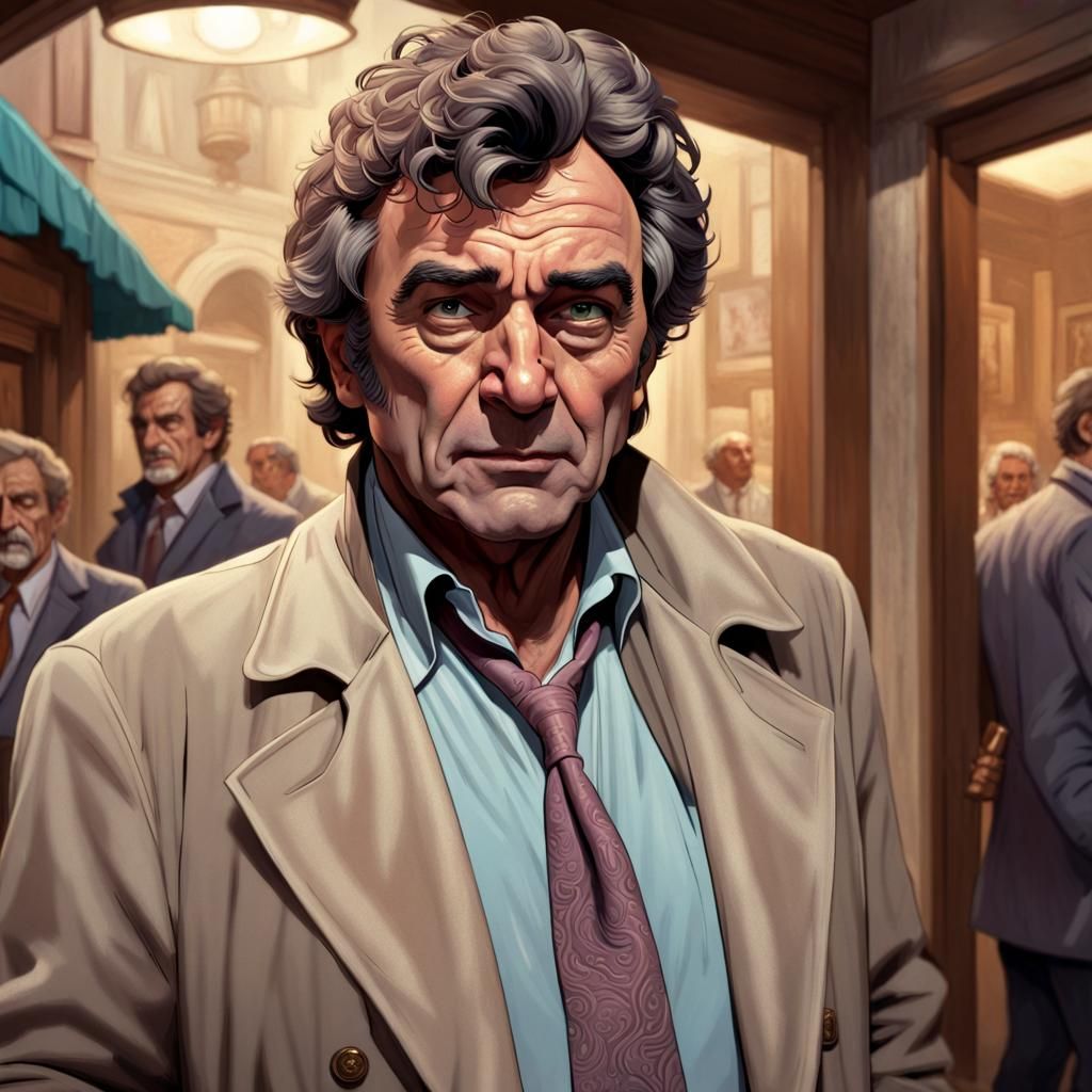 Columbo Portrait at Robbery Scene in Artstation Style