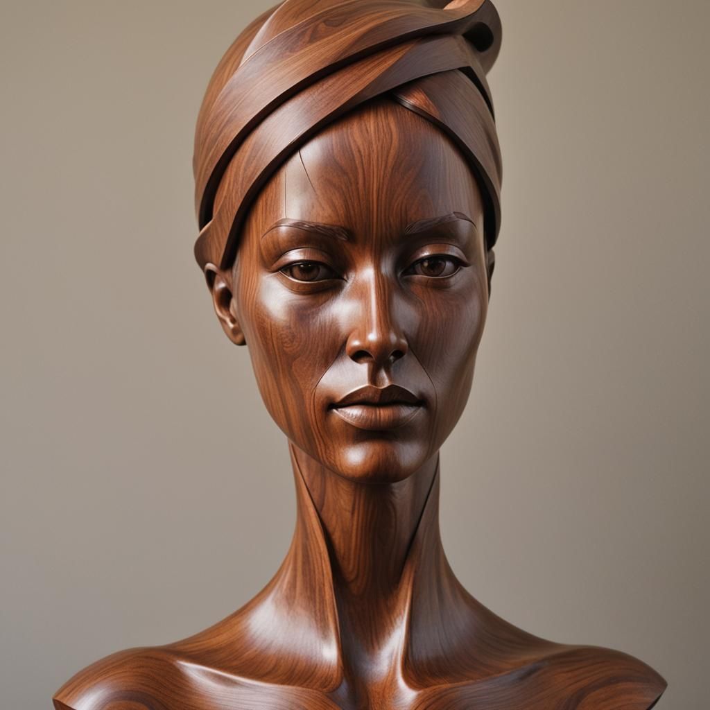 Abstract Wood Sculpture of a Bust in Hyperrealism