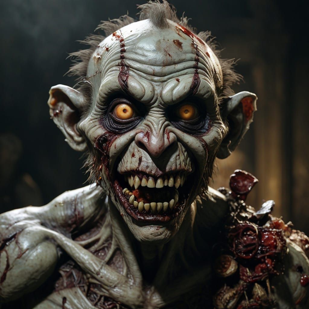 Macabre Monkey Clown Horror Portrait in Vibrant, Blood-Soake...