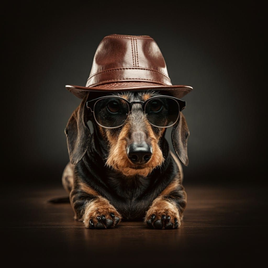 Dachshund in Fedora and Sunglasses, Cinematic Film Still
