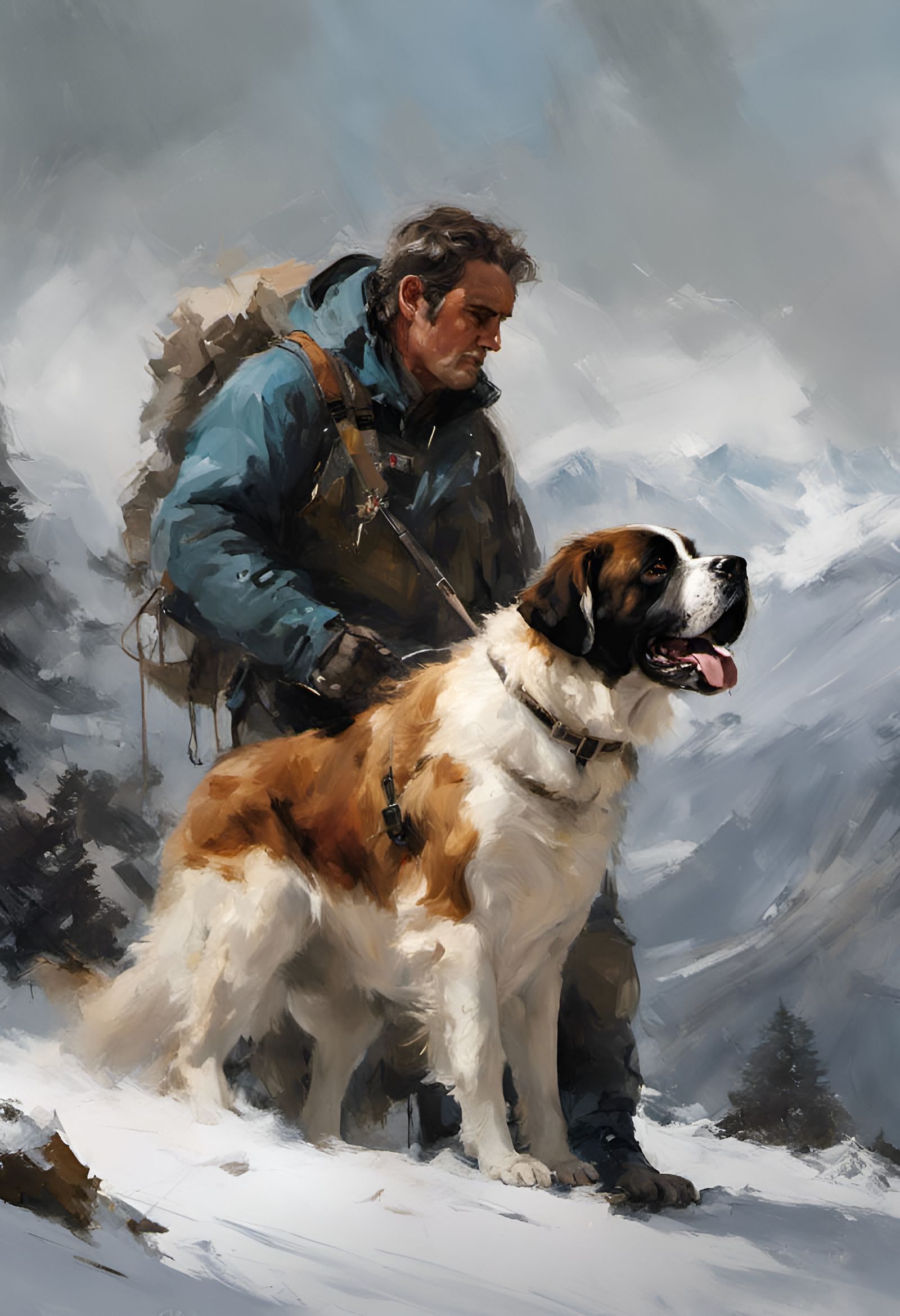 Saint Bernard Avalanche Rescue Teamwork in Alps