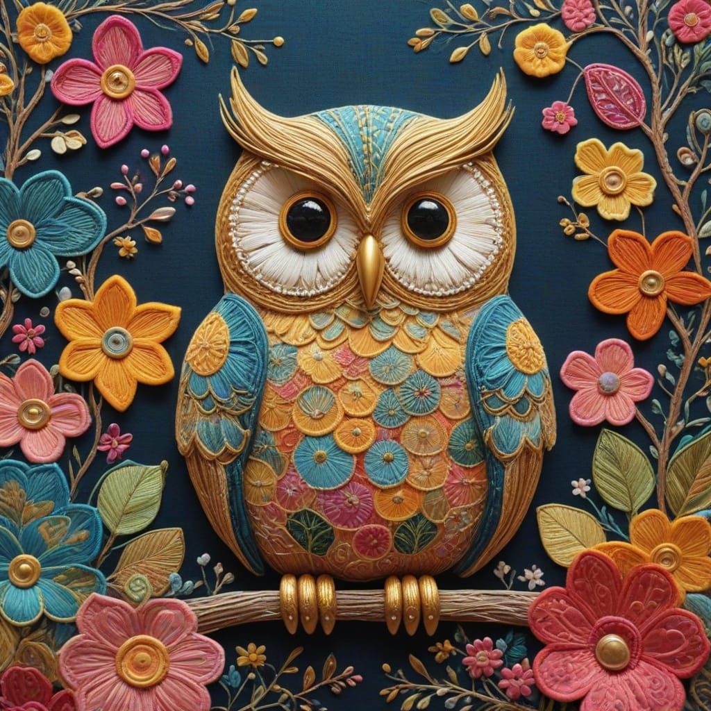 Vibrant Folk Art Owl Amidst Cozy Textiles