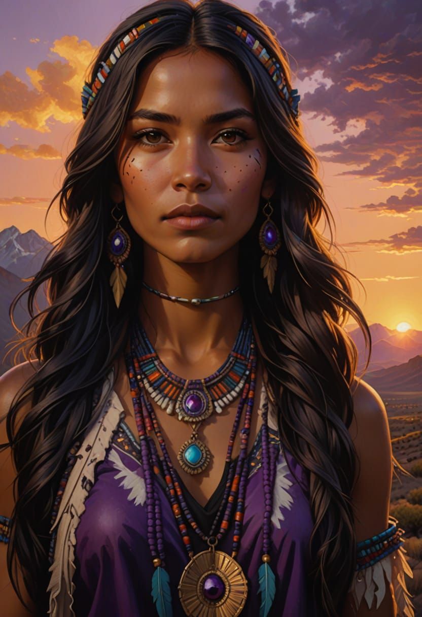 Apache Girl in Golden Hour Oil Painting