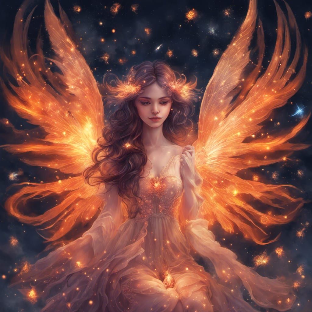 Fiery Fairy with Wings in Fantasy Style