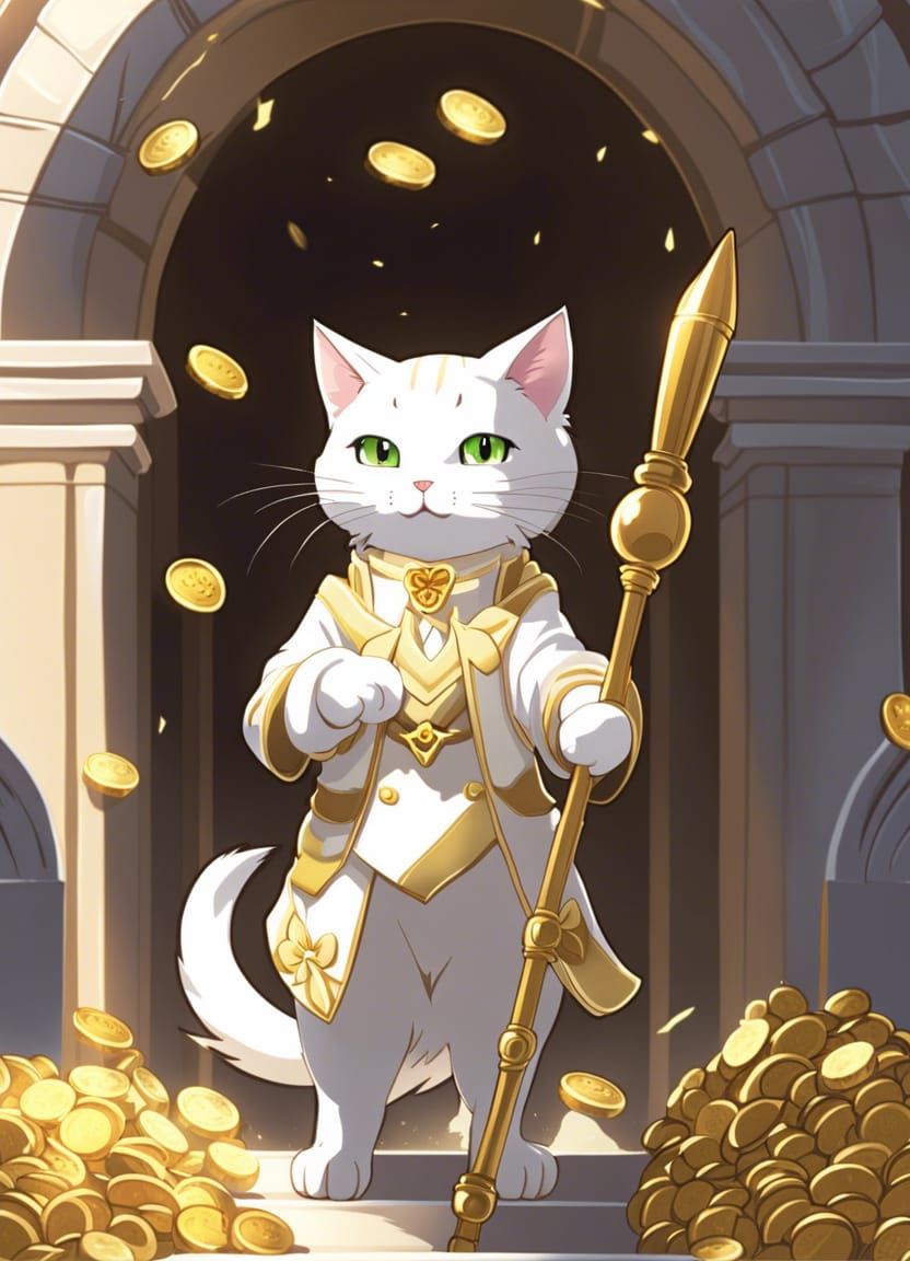 Anime Cat in Gold Suit with Cane