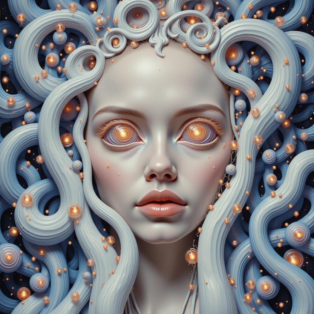 Ethereal Goddess in Surreal Geometric Landscape