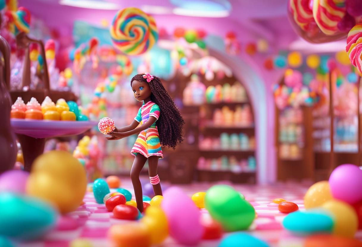 Charming Chocolate Doll in Whimsical Candy Wonderland