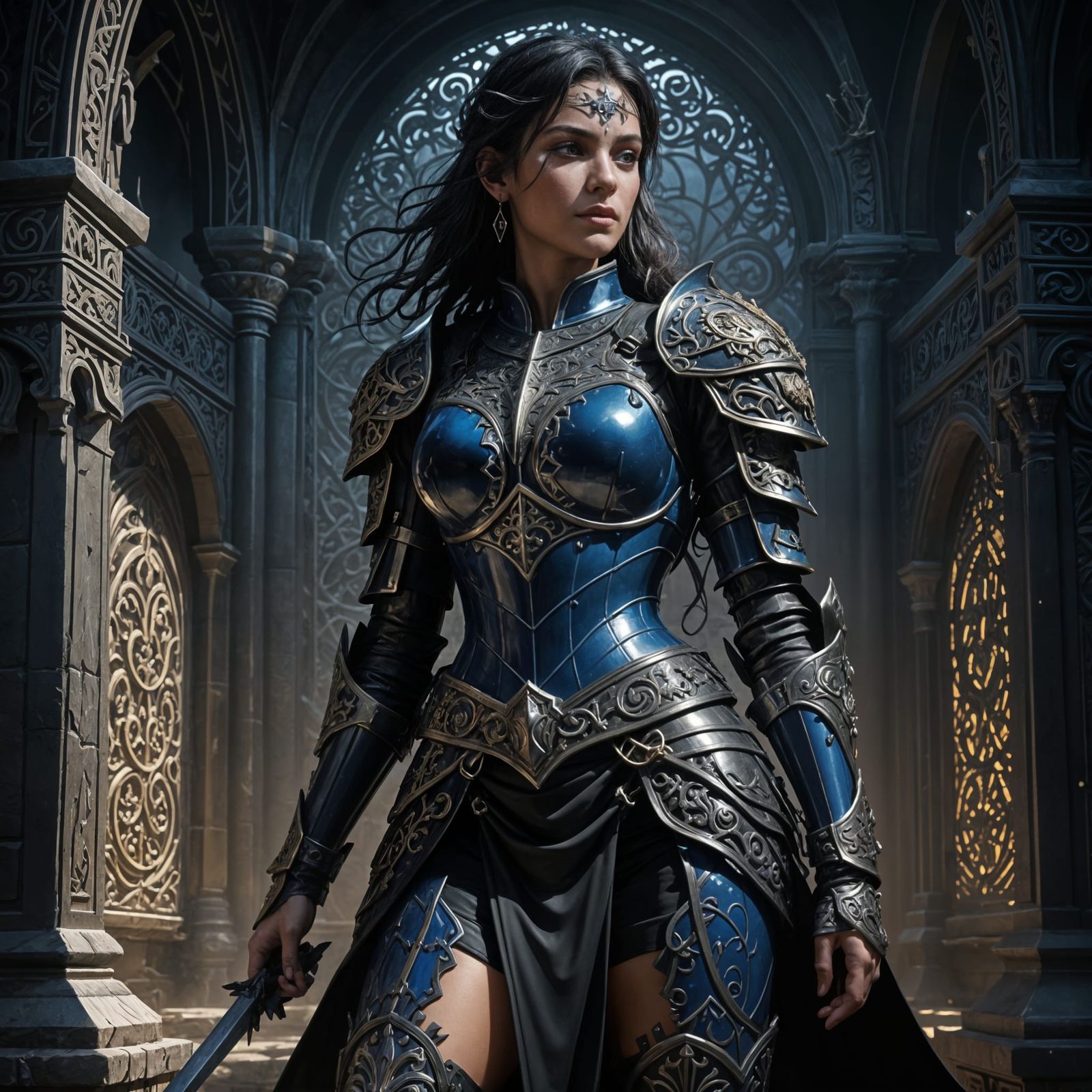 Warrior Woman in Ornate Gothic Half Armor
