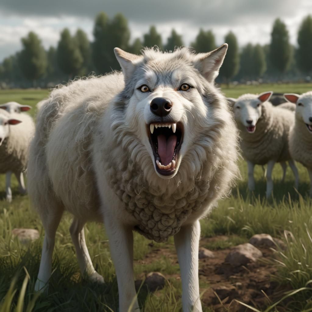 Photorealistic Wolf in Sheep's Clothing