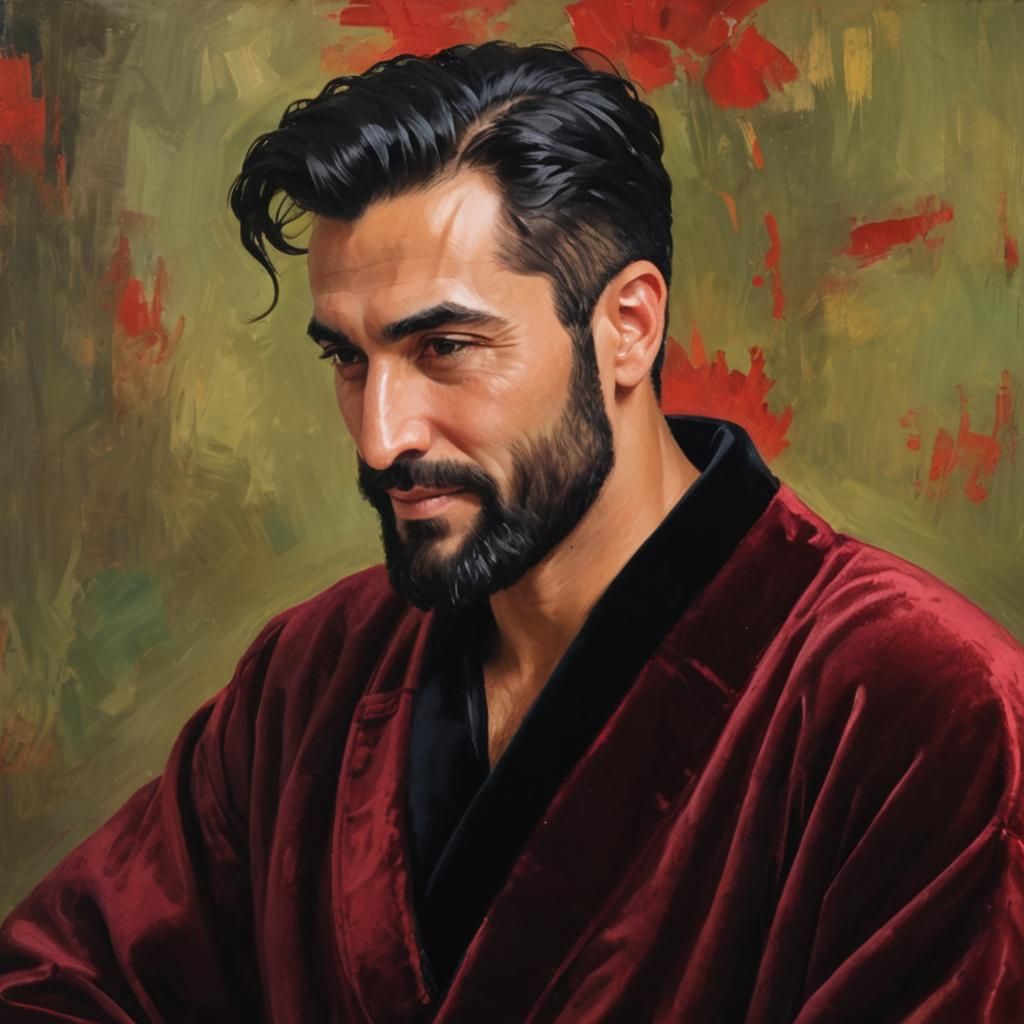 Smiling Man in Velvet Robes: Impressionist Portrait