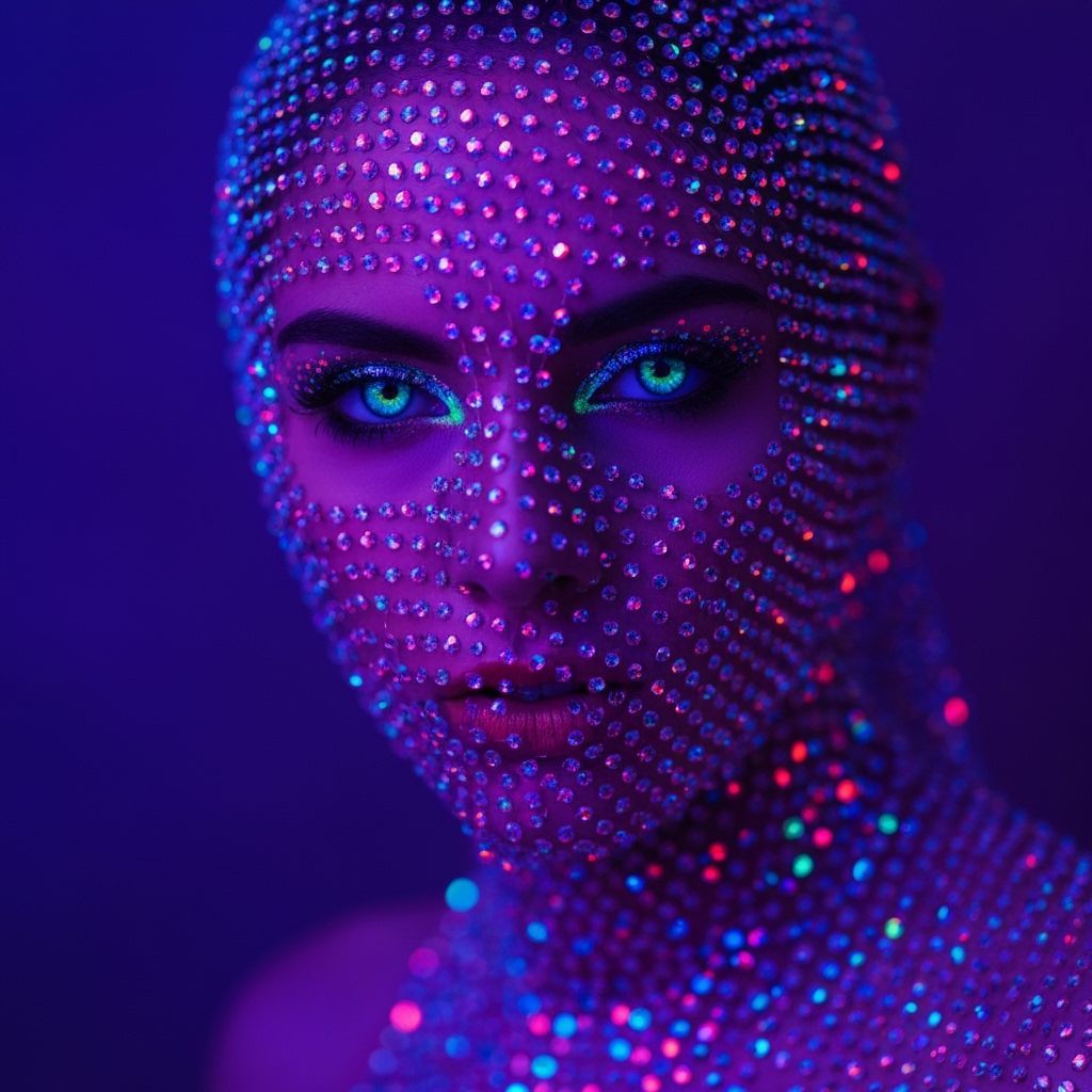 Gem-Encrusted Veil Portrait in Cyberpunk Mysticism Style