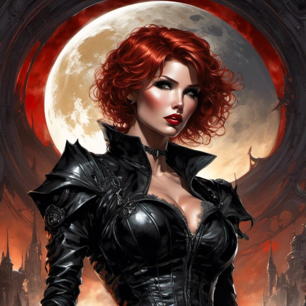 Gothic Beauty Visits Moon in Comic Book Art