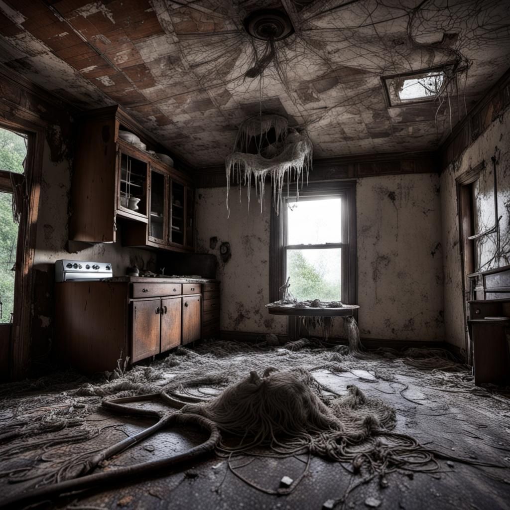 Strange place, inside this abandoned house, but with hot food and a full refrigerator, full of cobwebs in every room, it...