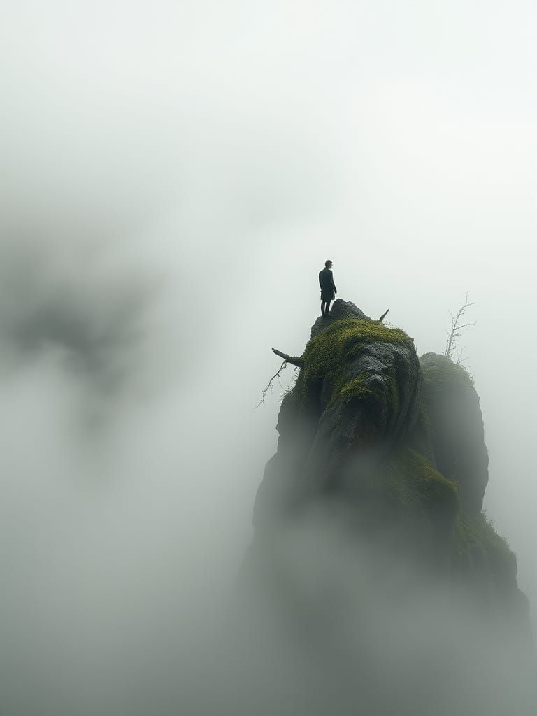 Mystical Figure in Morning Fog