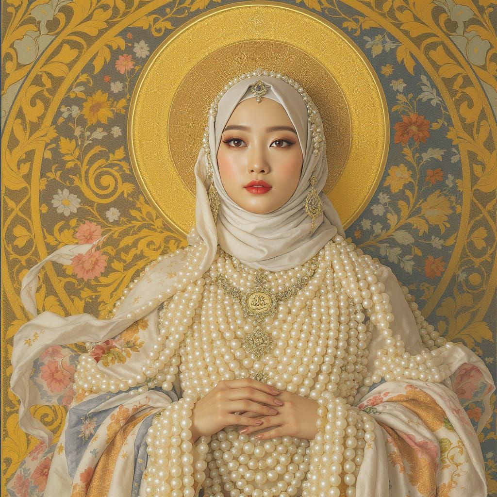 Elegant Hijab with Pearl Wig & Body Chain