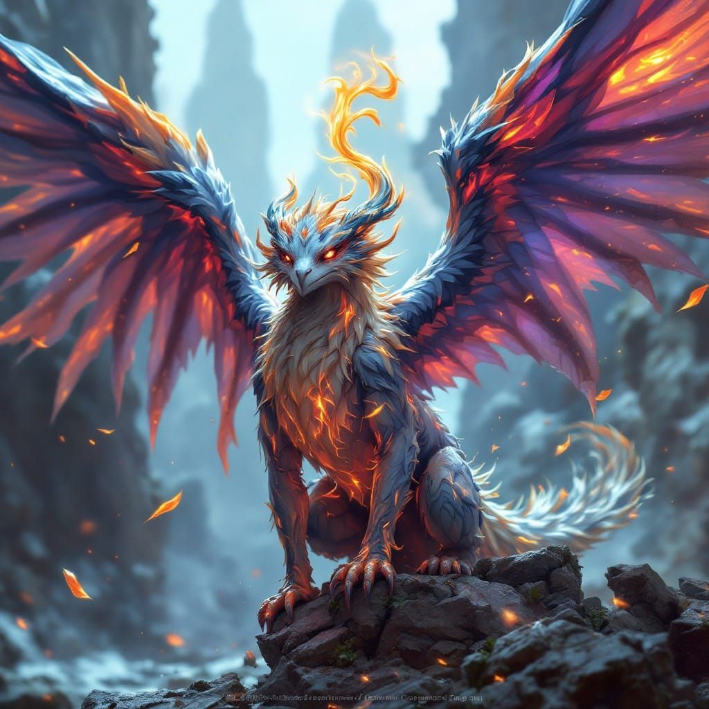 Mystical Baby Griffin soars on Whispers of Wind