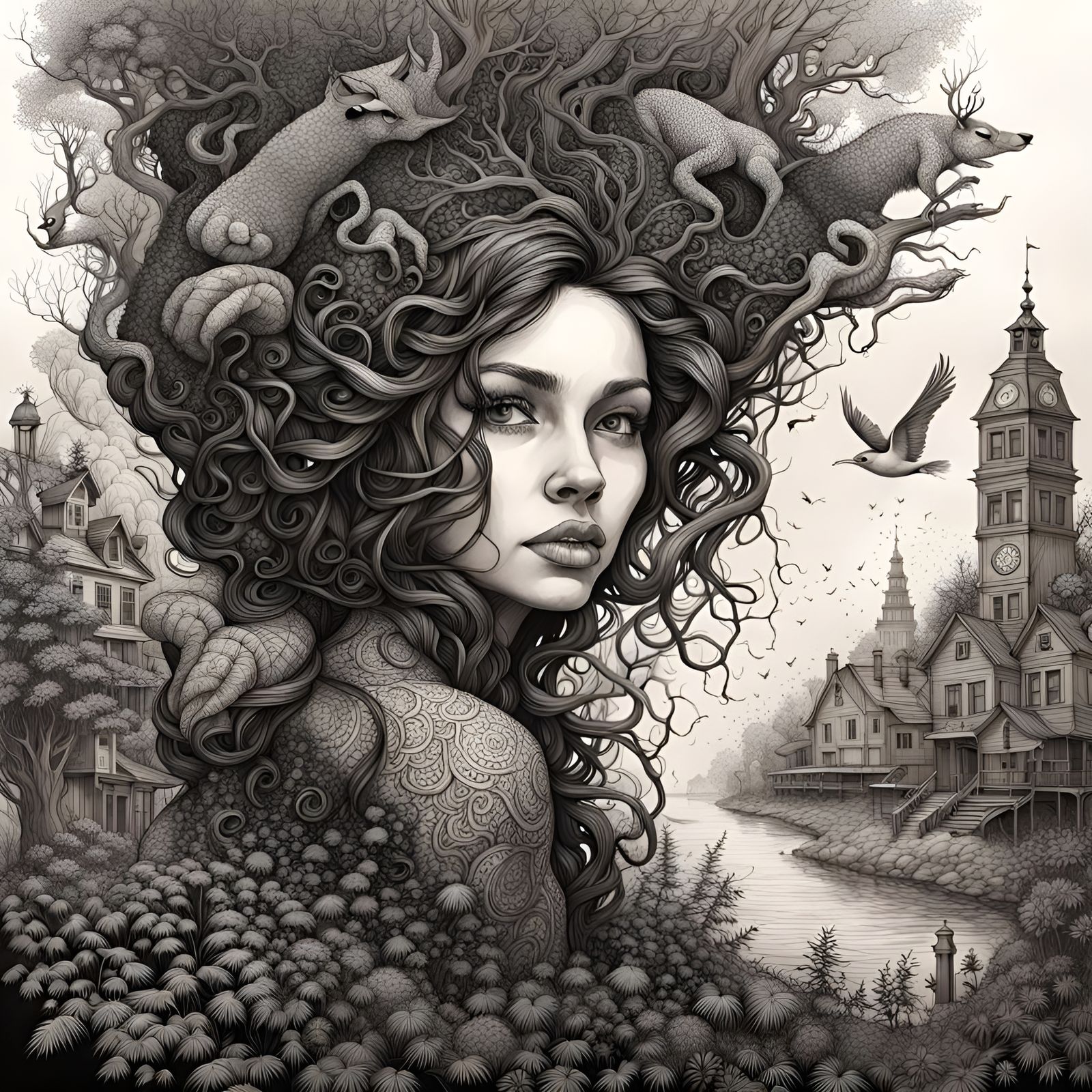 Detailed Ink Drawing of Ichabof Crsne