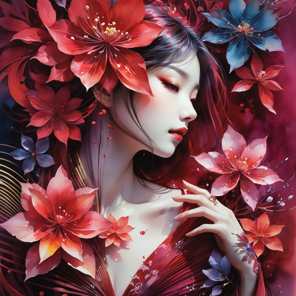 Dreamy Lake Glade at Night in Watercolor Style