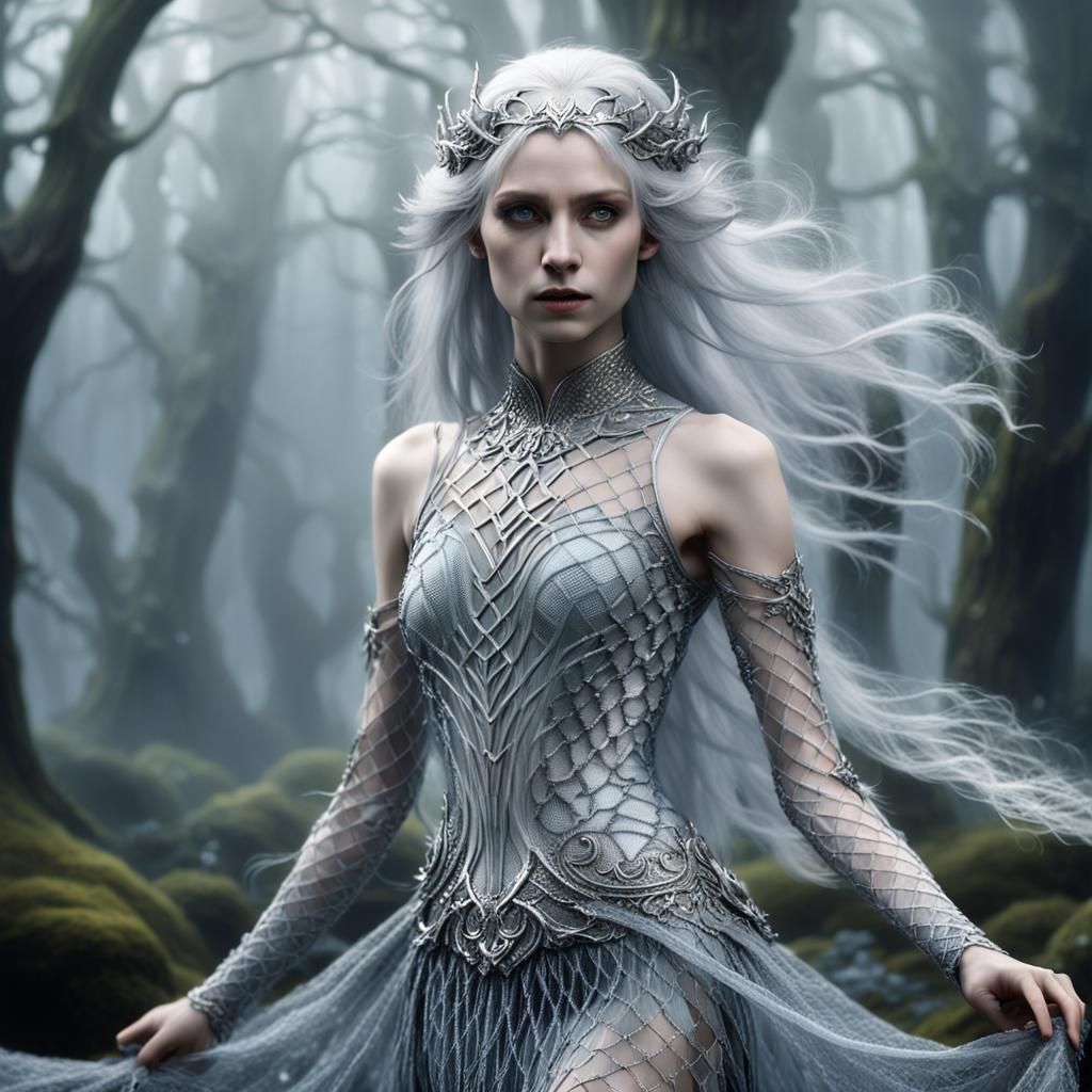 Ethereal Elf in Biomechanical Dress, Photorealistic Fantasy