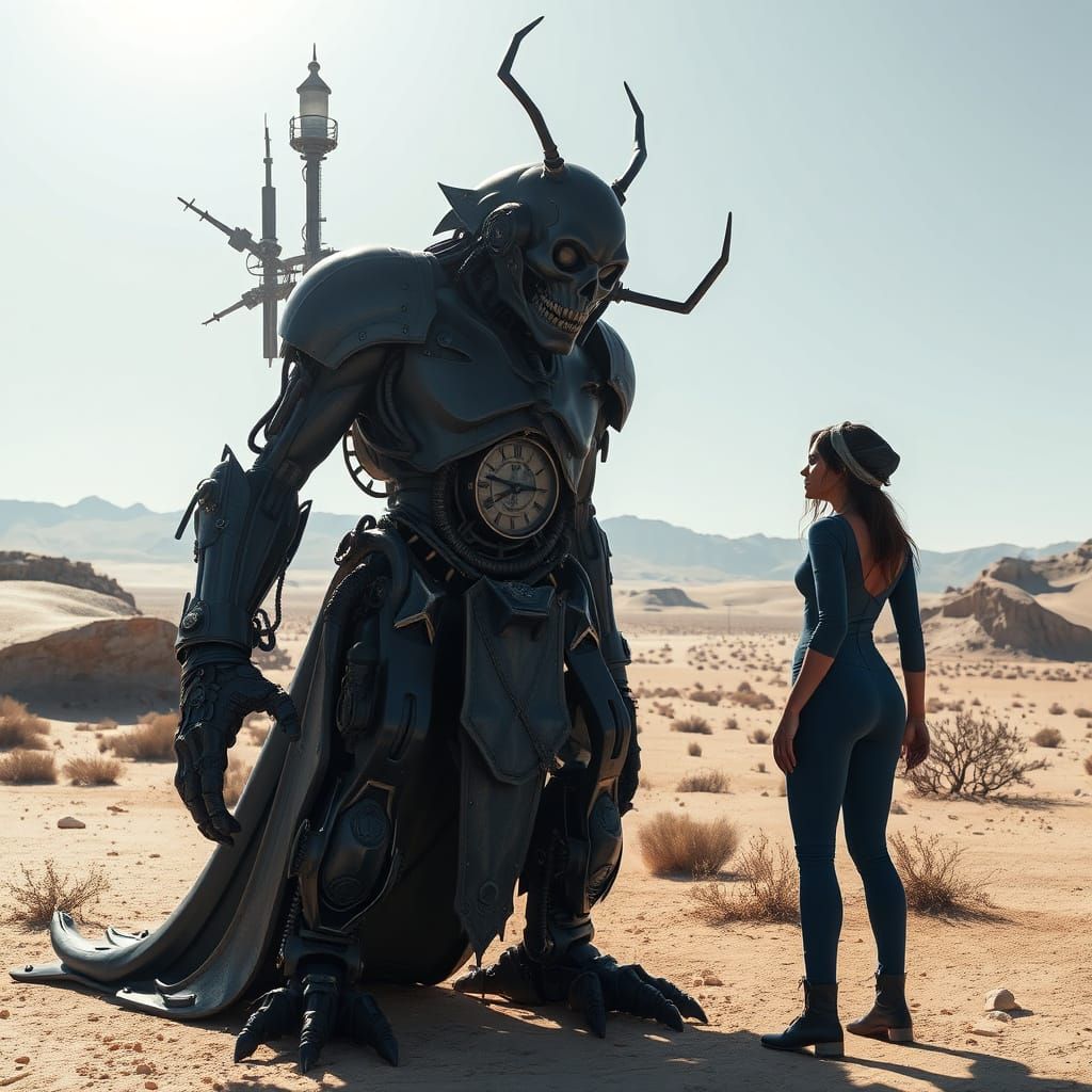 Clockwork Lich Encounter in Desert Wasteland