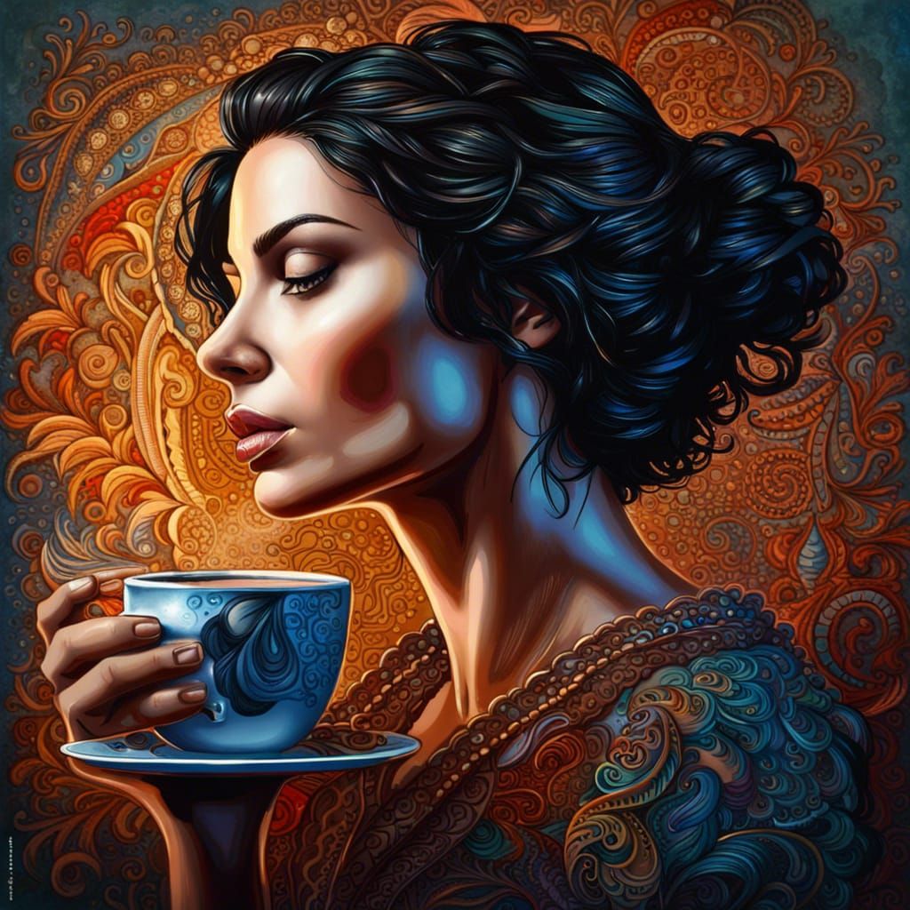 Beautiful Woman Drinking Coffee in Italy