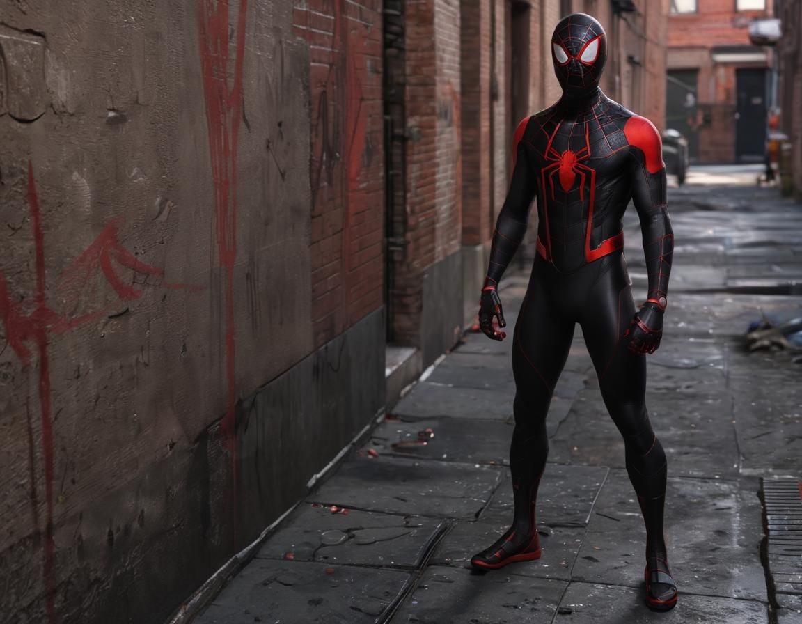 Heroic Miles Morales Spider-Man in Dark Alleyway