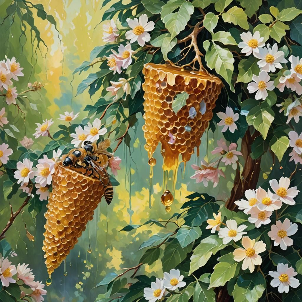 Golden Honeycomb in Impressionist Style