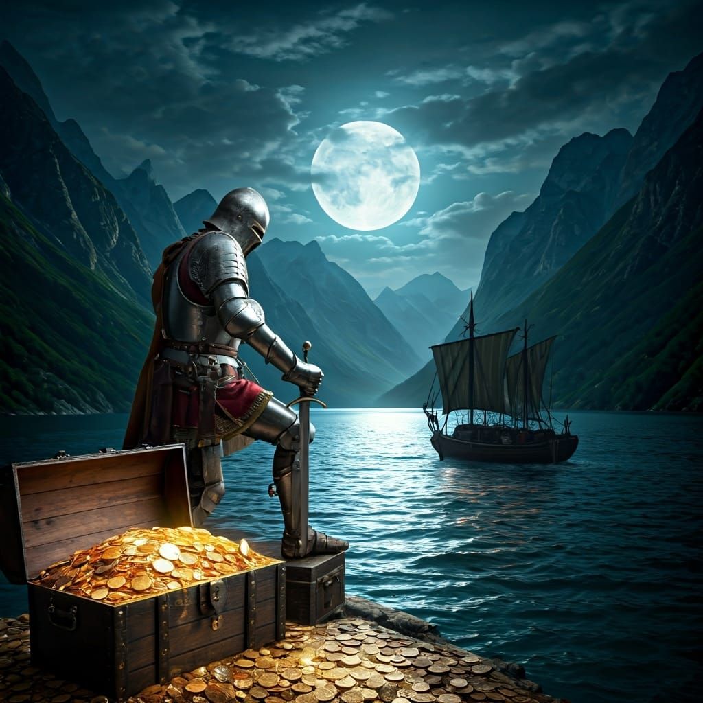 Ornate Knight and Moonlit Treasure: a Romantic Vision