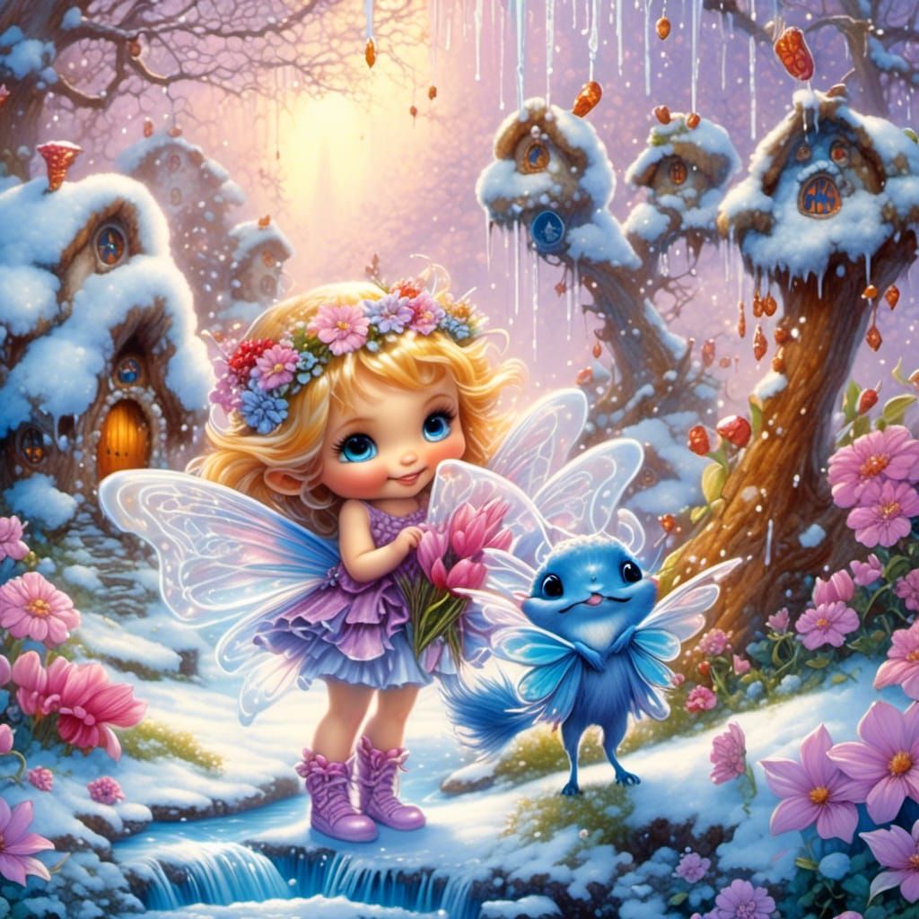 Vibrant Fairy Village with Ice Flowers