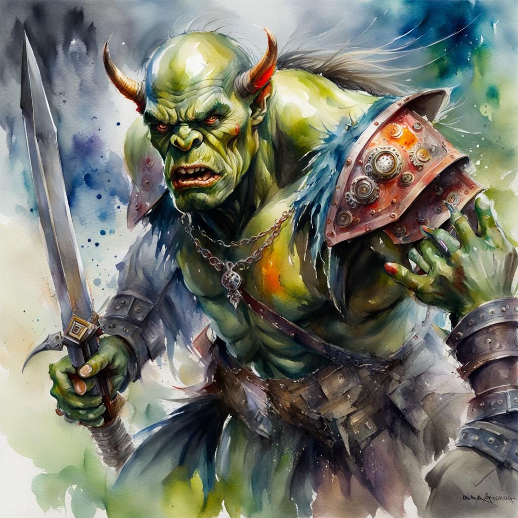 Orc Attack in Watercolour Style