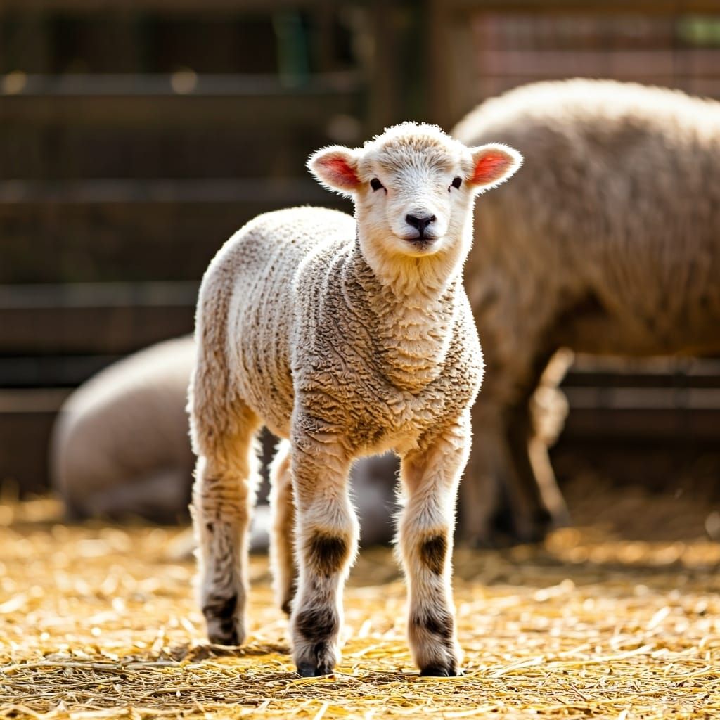 Anxious Lamb in a Bustling Sheep Farm