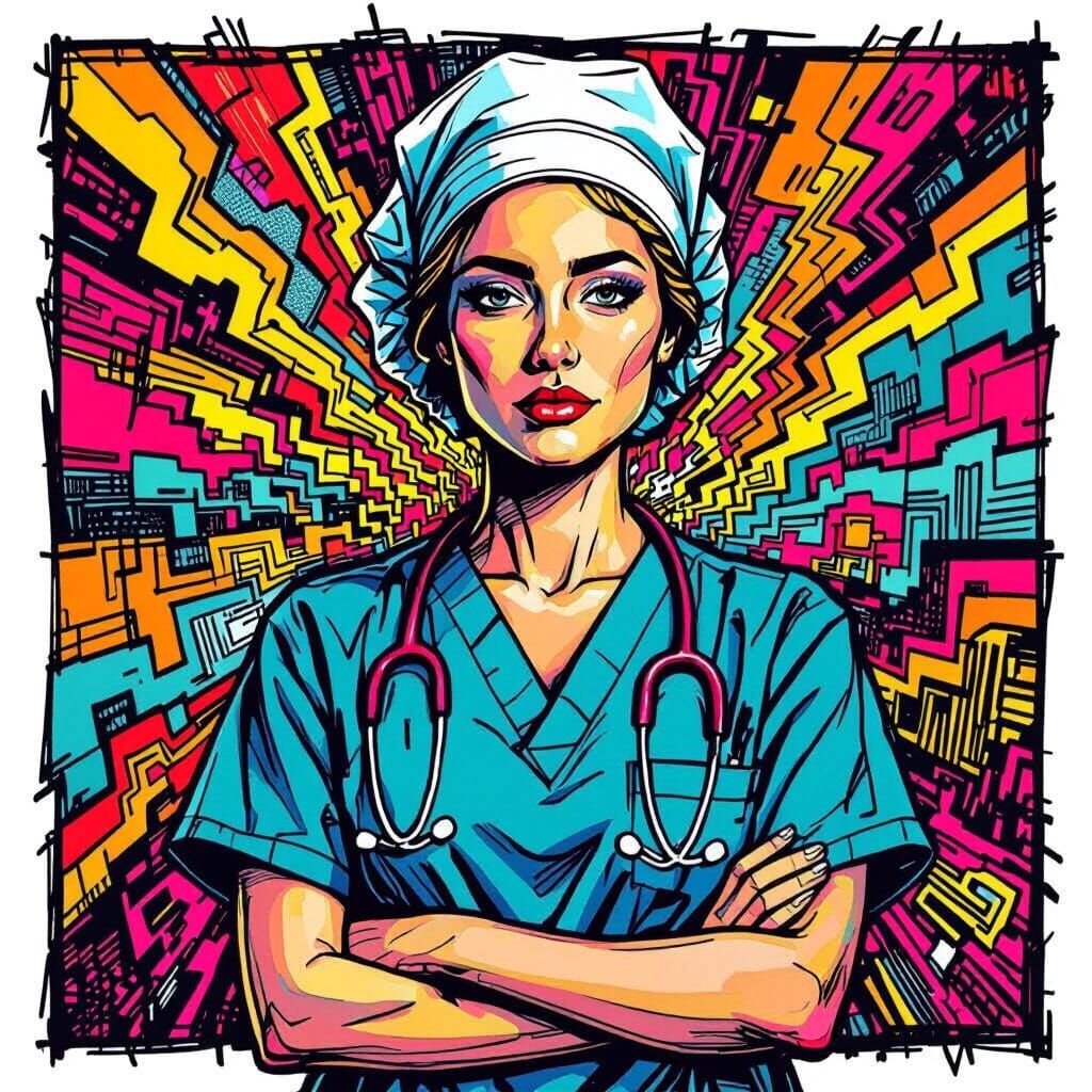 Nurse Fever-Dream Doodle in Bold Chaotic Style