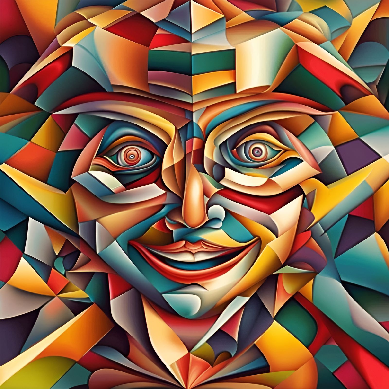 Abstract Psychotic Mad Hatter in Cubist Style